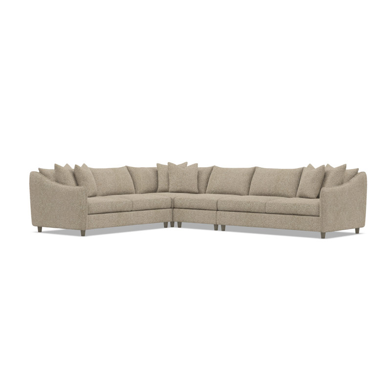 Joli Sectional, Beige Polyester, 32.5" H x 137.5" W x 107.5" D, Dark Brown Wood