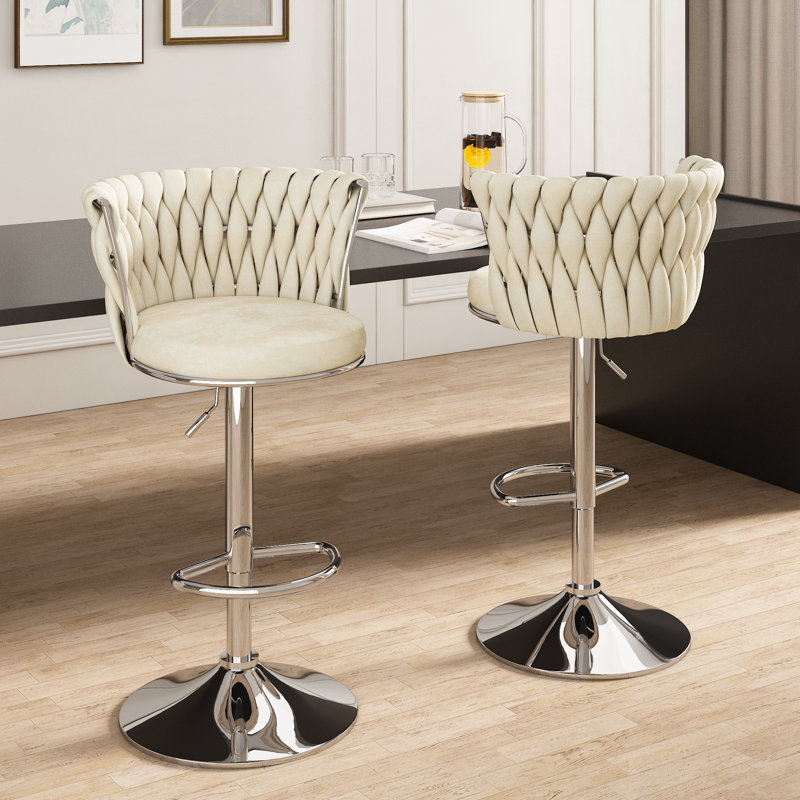 Bar Stools Set Of 2, Velvet Upholstered Bar Chairs With Black Metal Legs, Backs And Footrest Counter Height Bar Stools, Modern Bar Chair For Kitchen Island, Dining Room