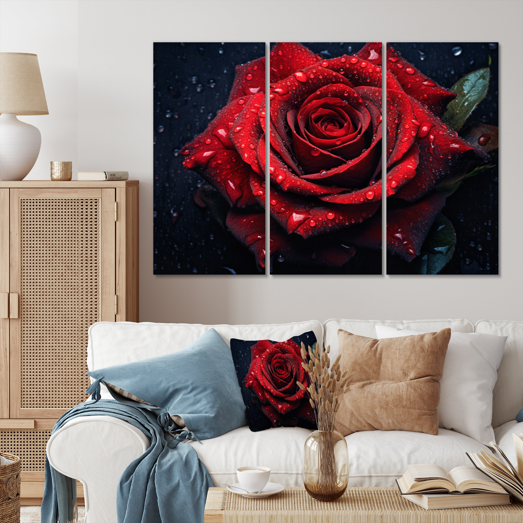 Ebern Designs Red Rose With Raindrops VI - Roses Metal Wall Art Living ...