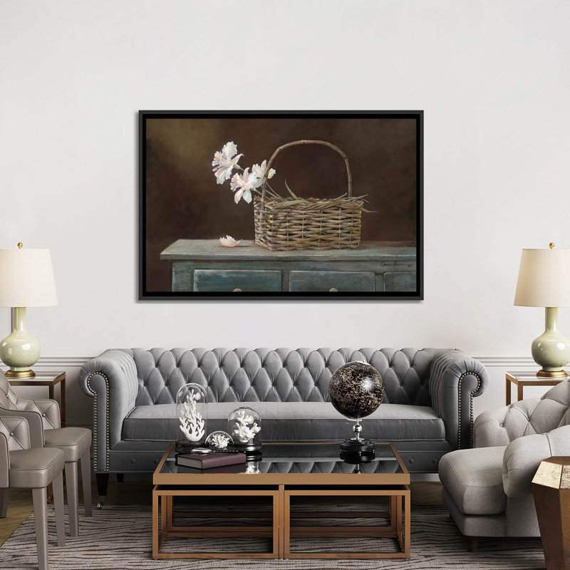 «Orchid Basket», reproduction d'art sur toile, H 40 po x l 60 po x P 1,5 po, Toile avec cadre noir, Pas de tapis