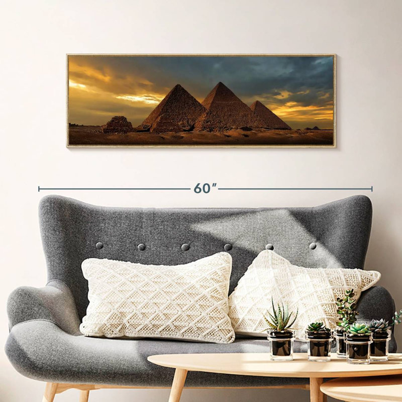 Coucher de soleil sur les pyramides de Gizeh, Floating Frame Natural Wood, 43 po x 15 po