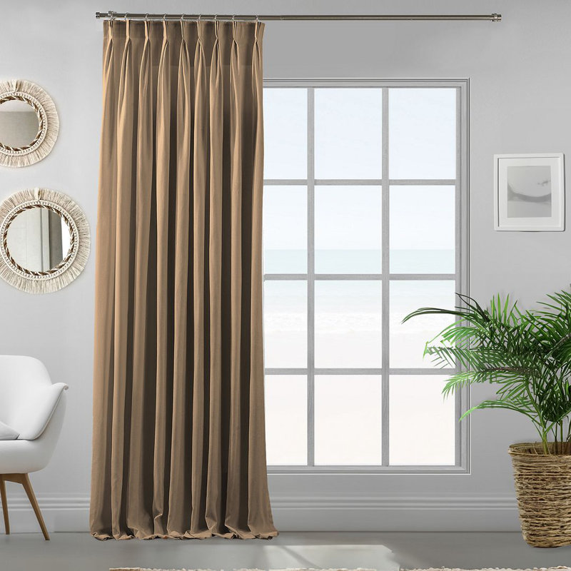 Panneau de rideau simple décoratif à double pincement très long et très large, Beige, L 75 po x L 192 po