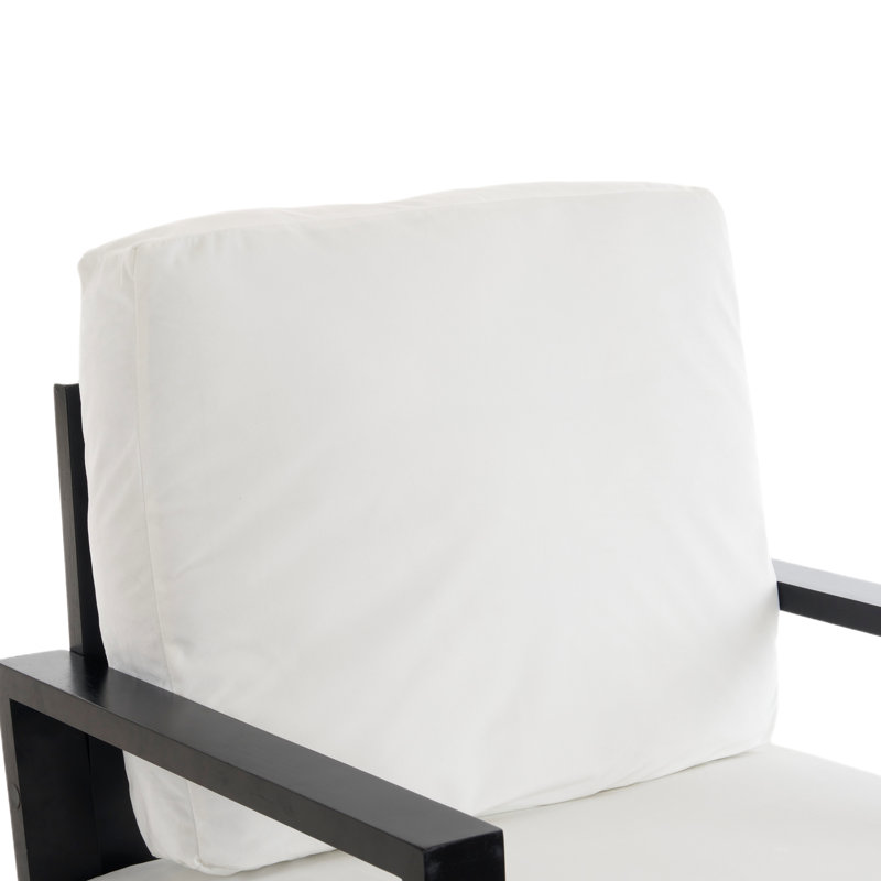 Fauteuil chic blanc avec housse en velours doux et structure en bois d'hévéa