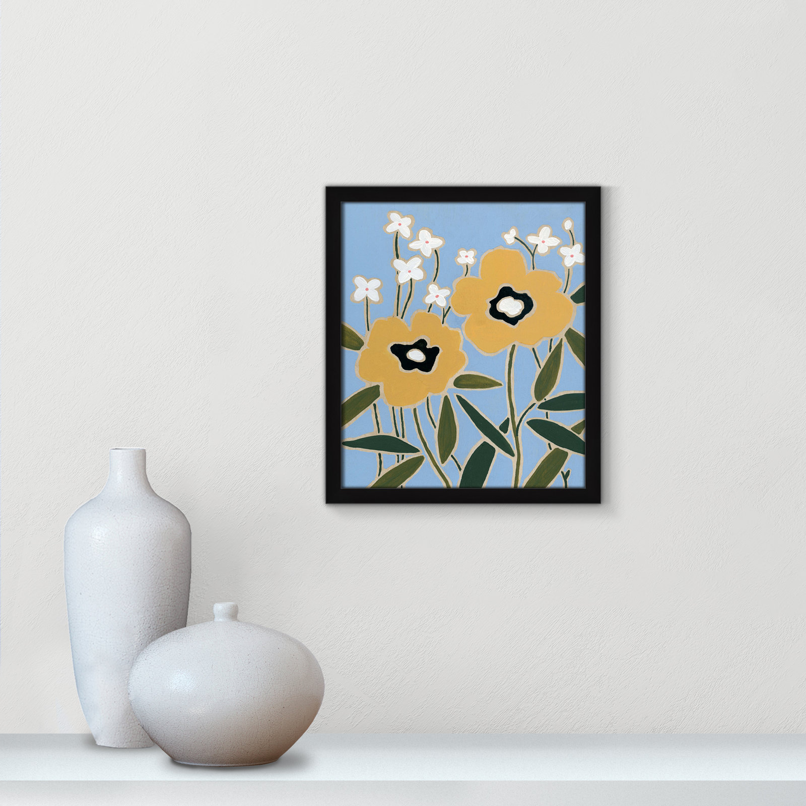 Maura "Woodblock Floral II" Print, Satin Black Framed, 15" H x 13" W x 1.25" D
