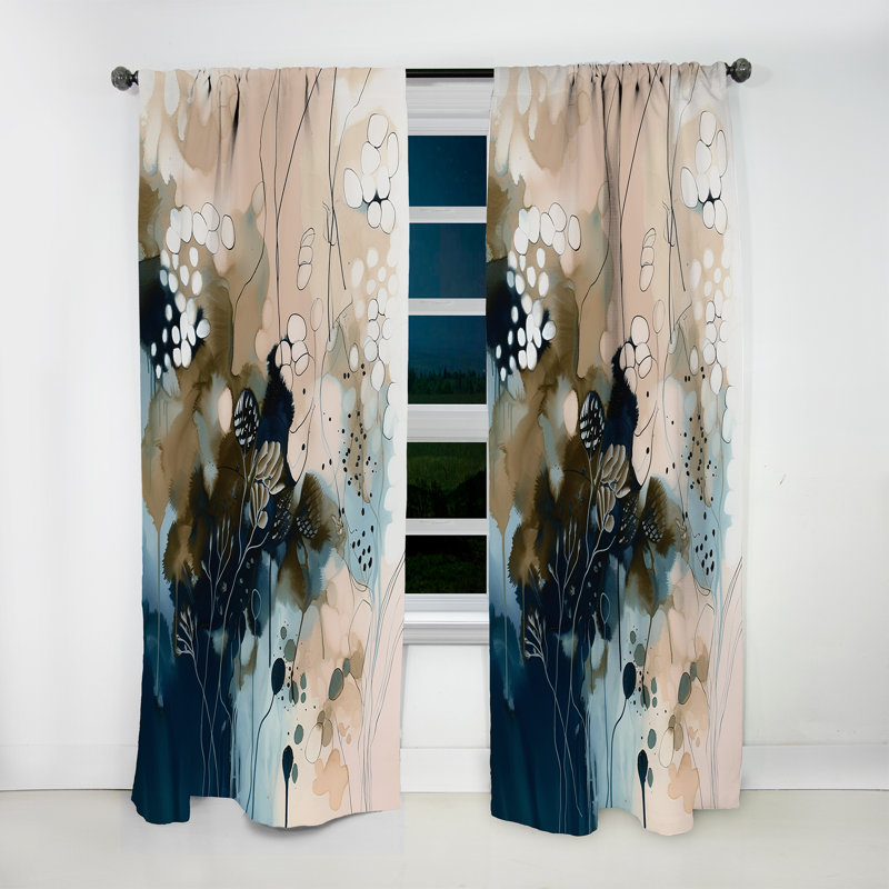 Draisey - Blue Abstract Reflections I - Abstract Curtain - Velvet Room Darkening - 1 panel, 52" W x 108" L