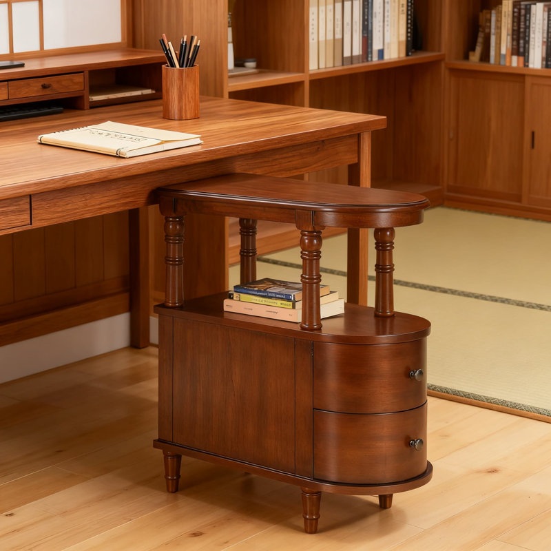 Table de bout étroite avec 2 tiroirs, table d'appoint rétro pour petits espaces, assemblage sans outils, fabrication en bois massif pour le salon et la chambre à coucher