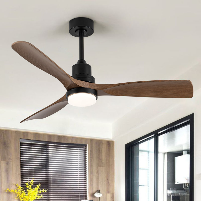 Ventilateur de plafond à DEL à 3 températures Lahrizi, Bois brun, Noir mat