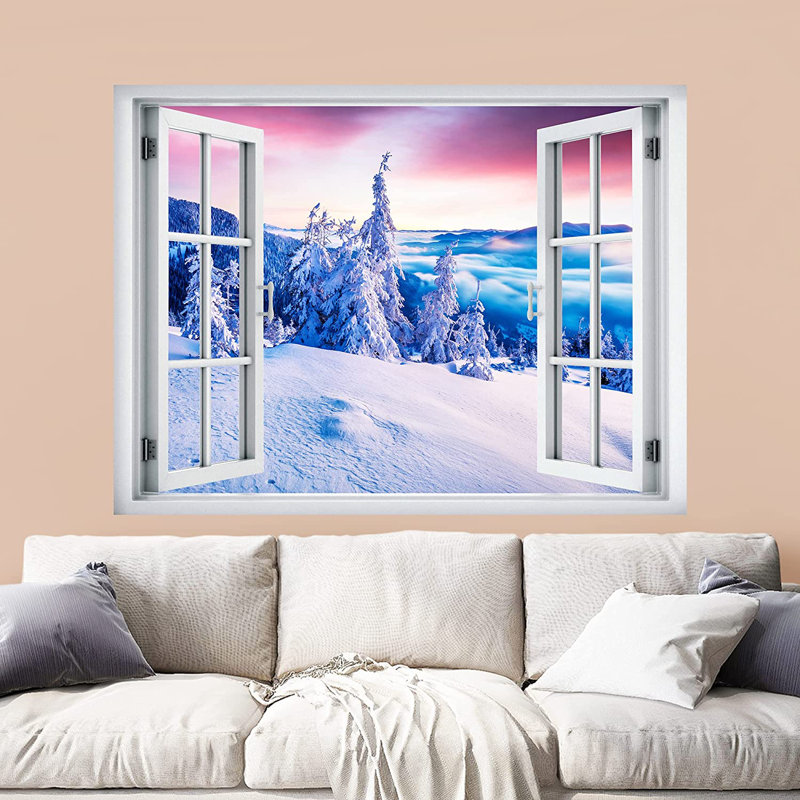 Murale coucher de soleil forêt d'hiver, L 4 pi x l 3 pi