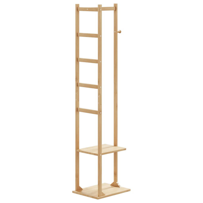 Natural Bamboo Coat Stand with Shelves and Hook, 61.4" Tall
