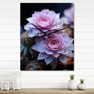 Pink Cactus Delicate Intricacies Fishhook I - Floral Modern Wall Clock