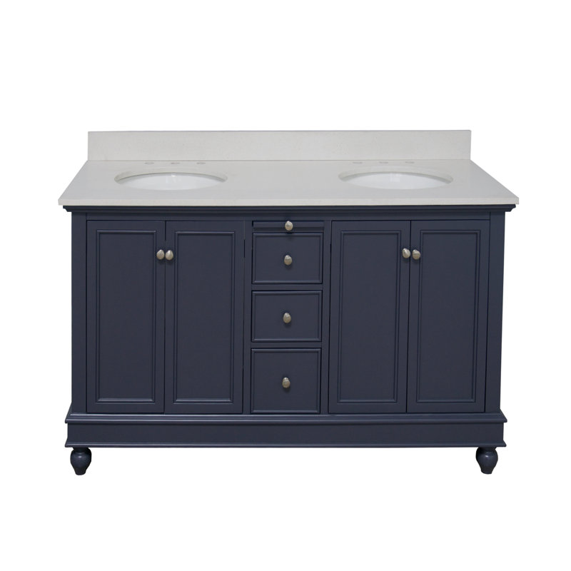 Ferdinand 60'' Double Bathroom Vanity with Top, Marine Gray, Quartz