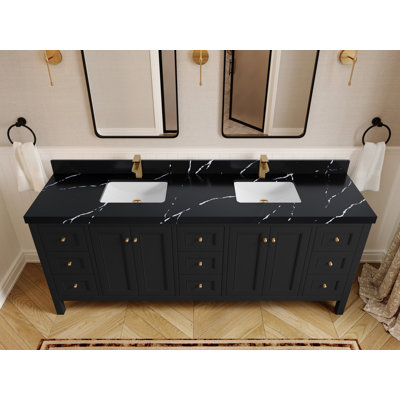 Nashville 84 In. W X 22 In. D Double Sink Bathroom Vanity In Black With 2 In. Quartz