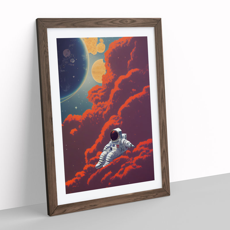 Resting Astronaut - Wall Art, 66cm H x 48cm W, Walnut Framed, White