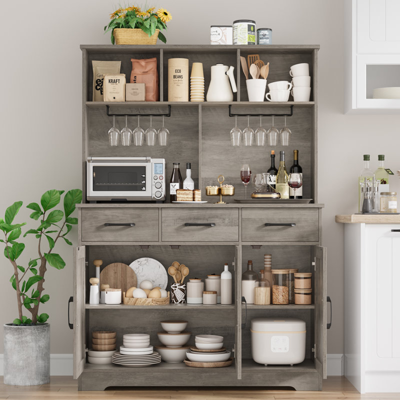 60'' Kitchen Pantry with 3 Drawers, Gray