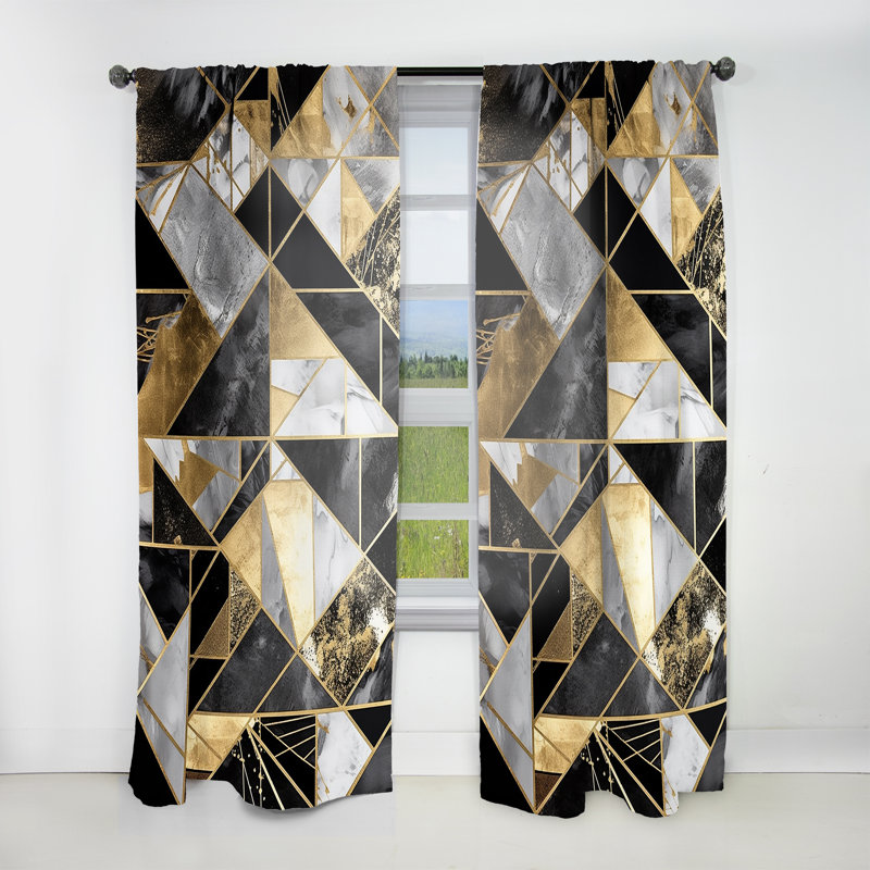 Wycliffe Gold Geometric Order I Modern Velvet Curtain Room Darkening 1 Panel, 52" W x 120" L