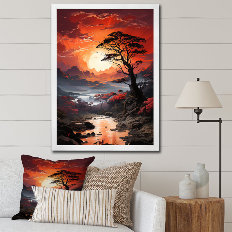 «Pine Tree Crimson Serenade I», reproduction sur toile, Cadre photo blanc, H 20 po x l 12 po x P 1 po