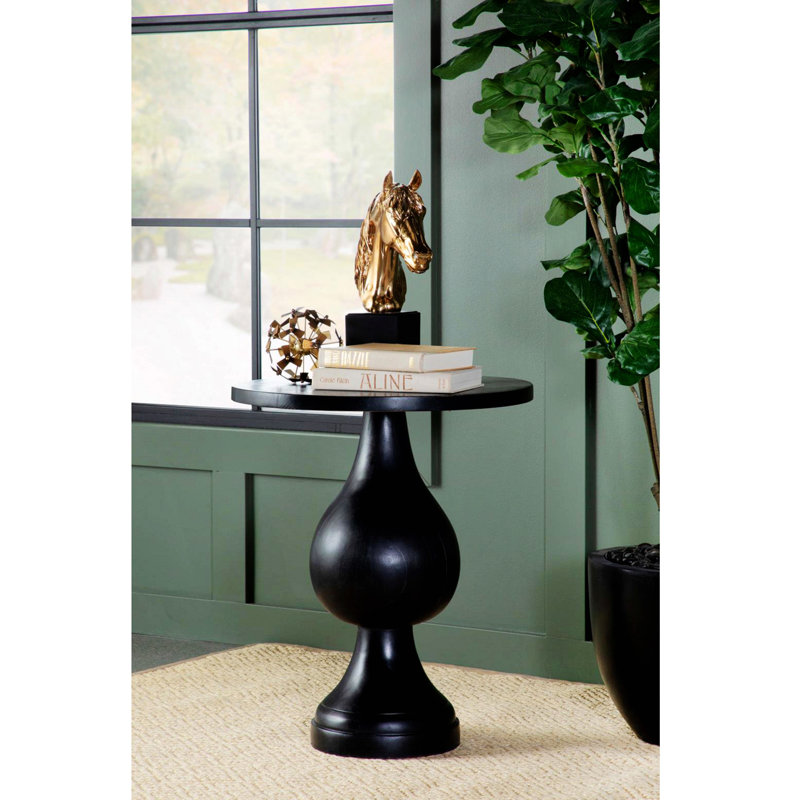 Devrek 24.25'' Tall Pedestal End Table in White Washed, Black