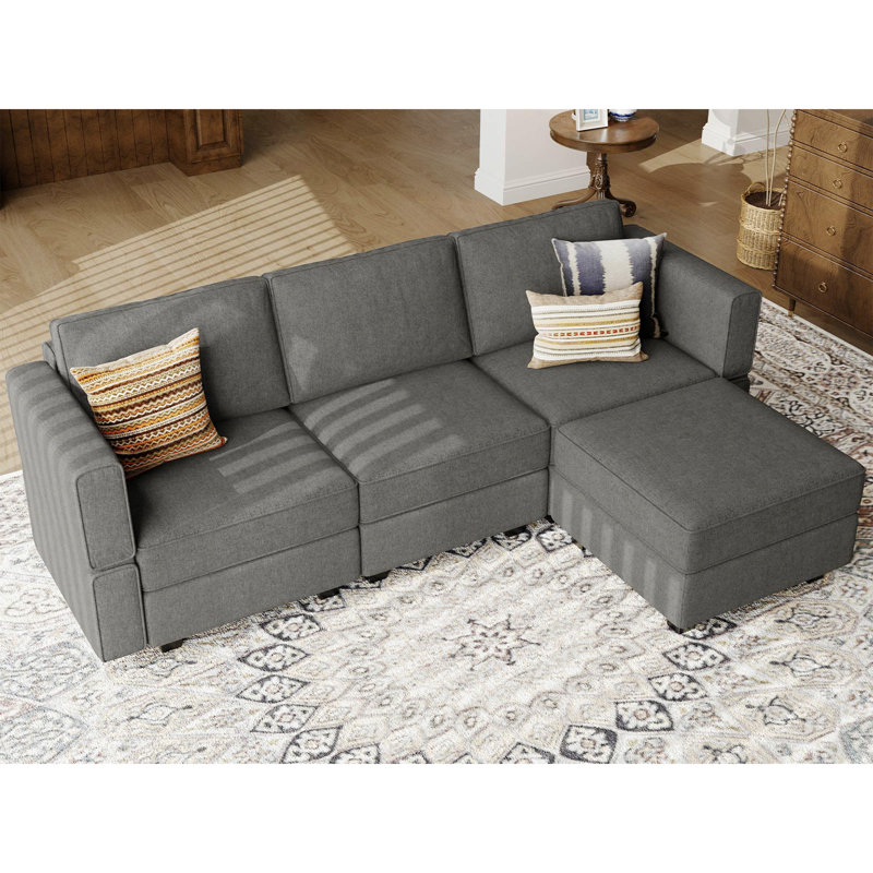 Nakash L-Shaped Sectional Modular Sofa with Storage Ottoman, Dark Gray Microfiber