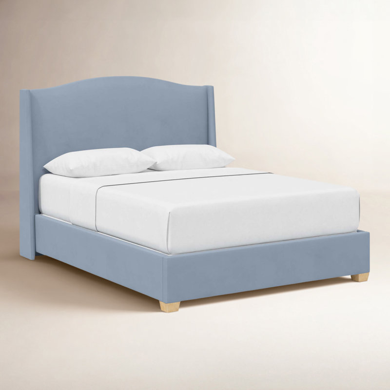 Allis Upholstered Wingback Bed, King, Classic Ocean Velvet