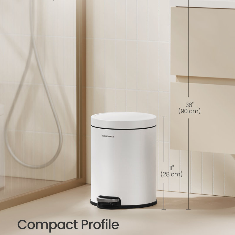 Poubelle de salle de bain, petite poubelle de toilette 1,6 gallon (6 L) avec couvercle, fermeture en douceur, acier inoxydable, pédale, seau intérieur, chambre à coucher