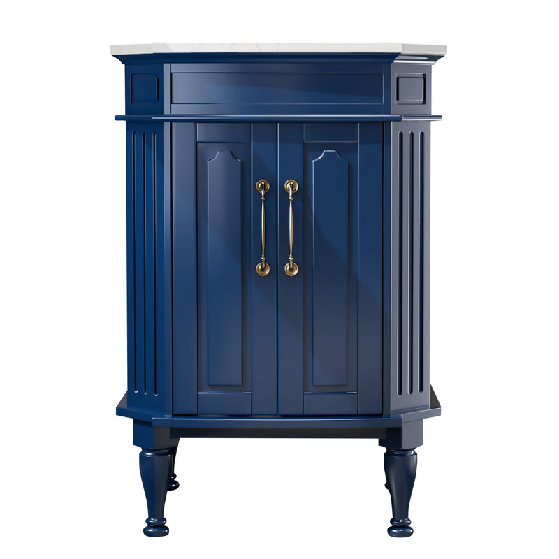 Meuble-lavabo 24 po avec comptoir en faux marbre et lavabo en céramique, Bleu marine