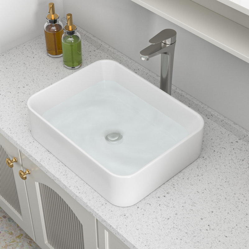 Lavabo vasque rectangulaire encastré en porcelaine vitrifiée 19 "x 15" avec robinet, Argent argent