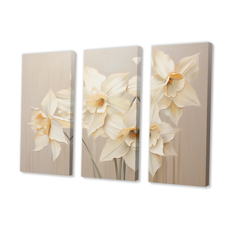 Minimalisme beige jonquilles I - ensemble d'art mural sur toile jonquilles, H 40 po x l 60 po x P 1 po