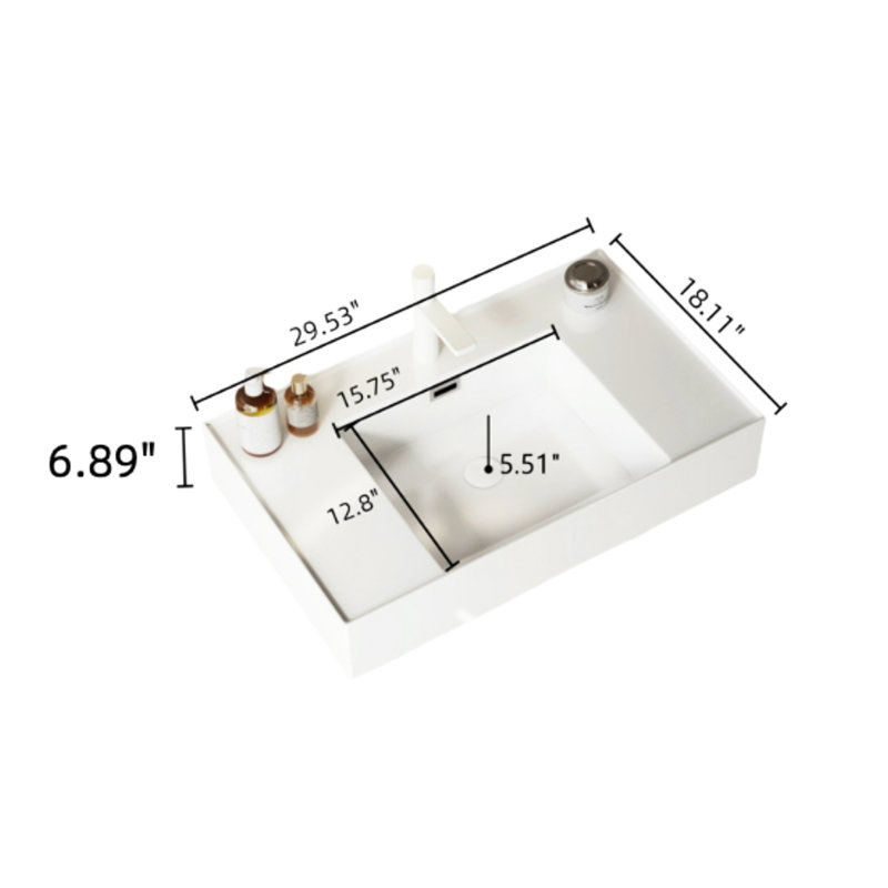 Lavabo pour salle de bain 30 po. Lavabo en acrylique blanc. Notion de rangement moderne. Installation facile. Bois naturel avec vasque, installation scandinave. Atmosphère