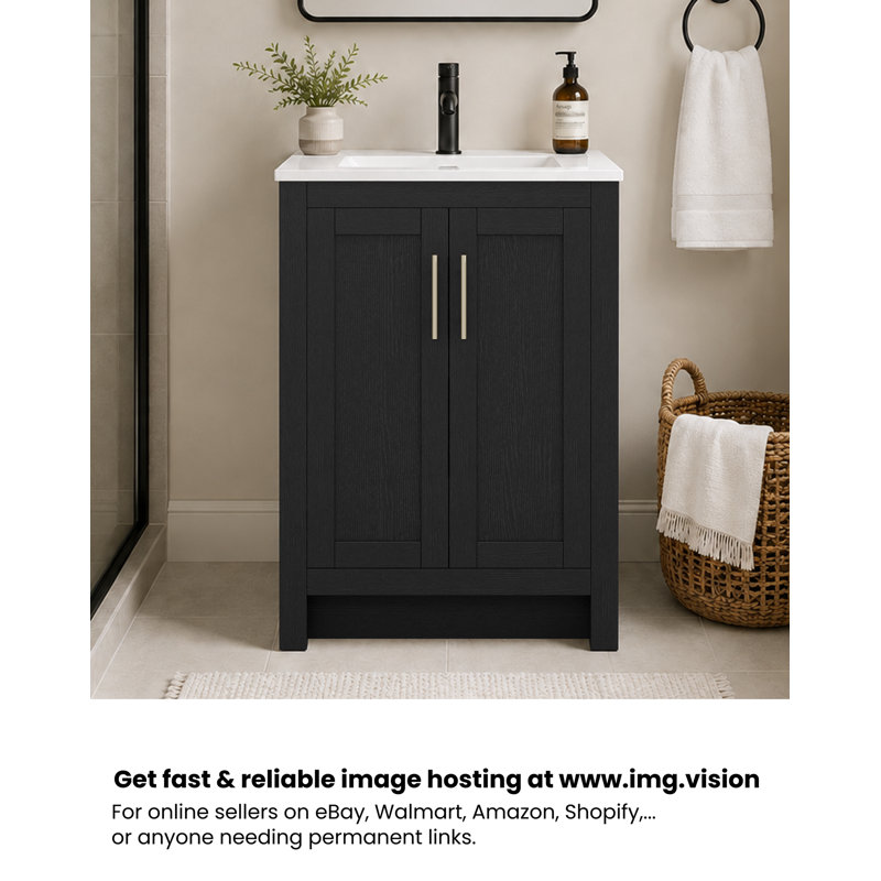 Meuble-lavabo autoportant simple 30 po Lumina, noir