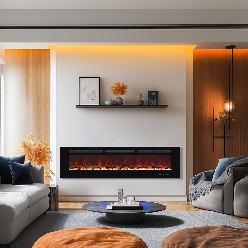 Gidney Symple Stuff Black Electric Fireplace, 17.72" H x  50" W x 5.91" D