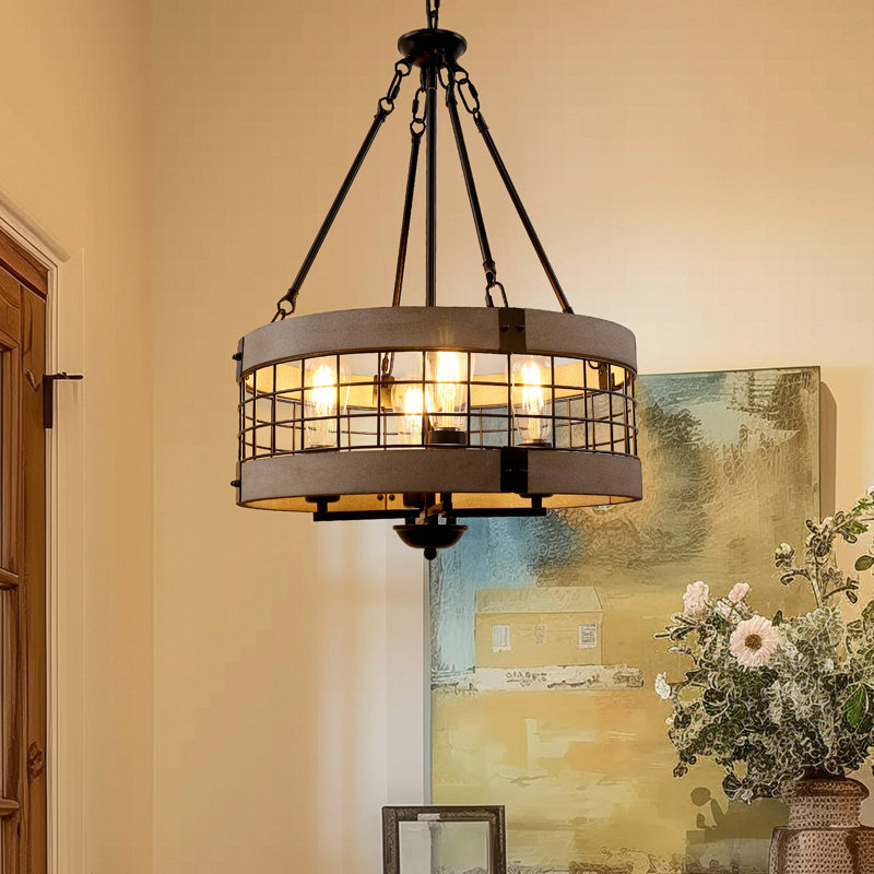 Berlin 4 - Light Dimmable Drum Chandelier, Black/Brown