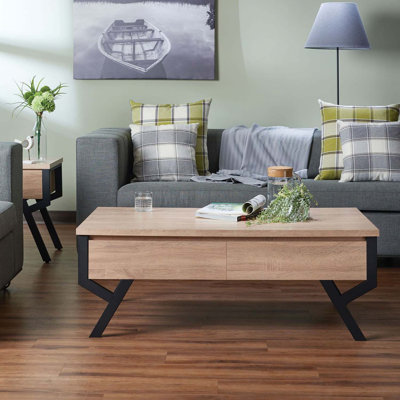 Rectangular Table w/Scrolled Leg and Bottom Shelf, Rustic Natural & Black
