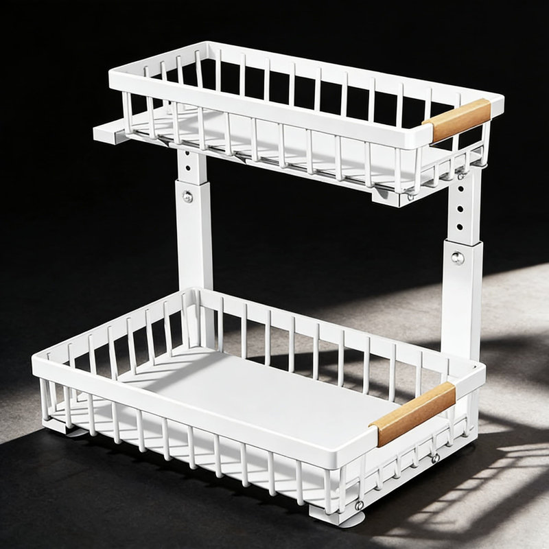 Rangement sous l'évier avec tablettes coulissantes, rangement à 2 niveaux pour armoire coulissante, tiroir coulissant en métal robuste pour la cuisine, la salle de bain, le garde-manger et le placard