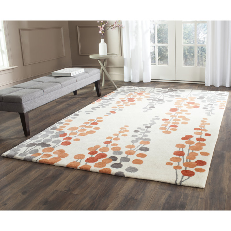Tapis beige / orange en laine touffeté à la main Chubbuck, Rectangle de 5 pi x 8 pi