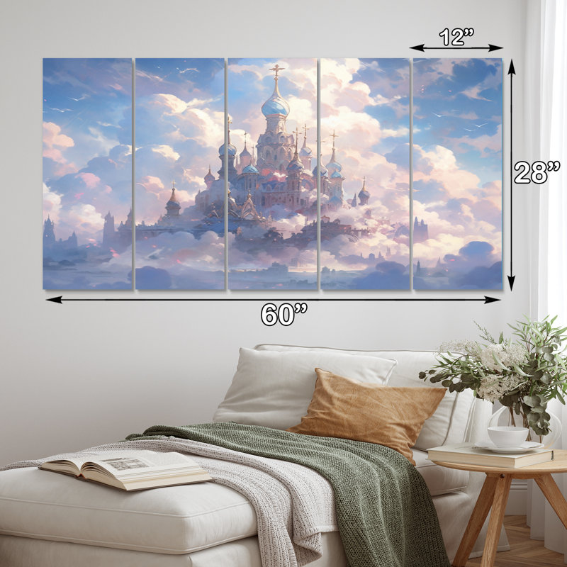 Château dans les nuages I - impression sur toile de châteaux - 5 panneaux égaux