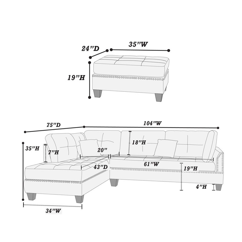 Reversible Polyfiber Sectional Sofa With Ottoman
