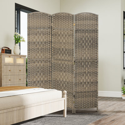 Paravent 3 panneaux, écran d'intimité pliant de 6 pi de hauteur, cloison murale autoportante tissée à la main pour bureau à domicile, chambre à coucher, chêne rustique foncé, bois