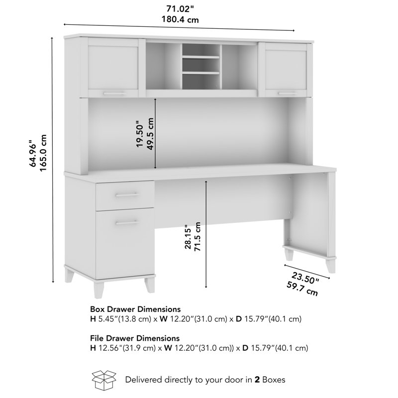 Paelynn 72” Office Desk with Hutch, Drawers, Computer Office Desk with Storage, Modern Wood, Hansen Cherry, Hansen Cherry