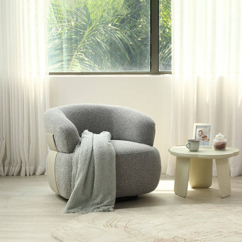 Nirupa 32'' Wide Chenille Living Room Swivel Barrel Accent Chair, Gray Chenille