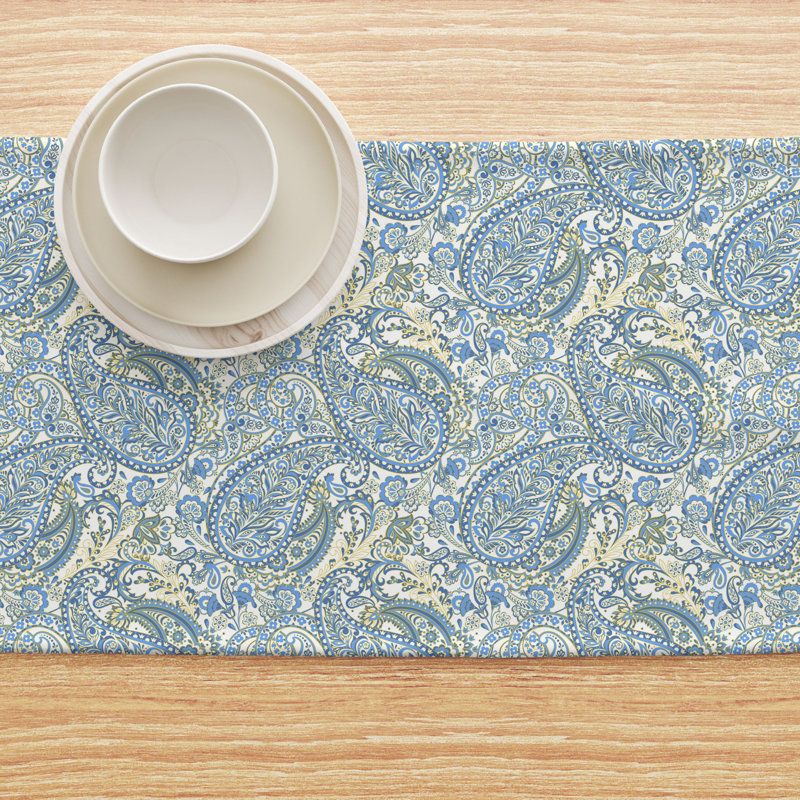 Table Runner, 100% Cotton, 16X108", Blue Paisley, 90" L x 16" W