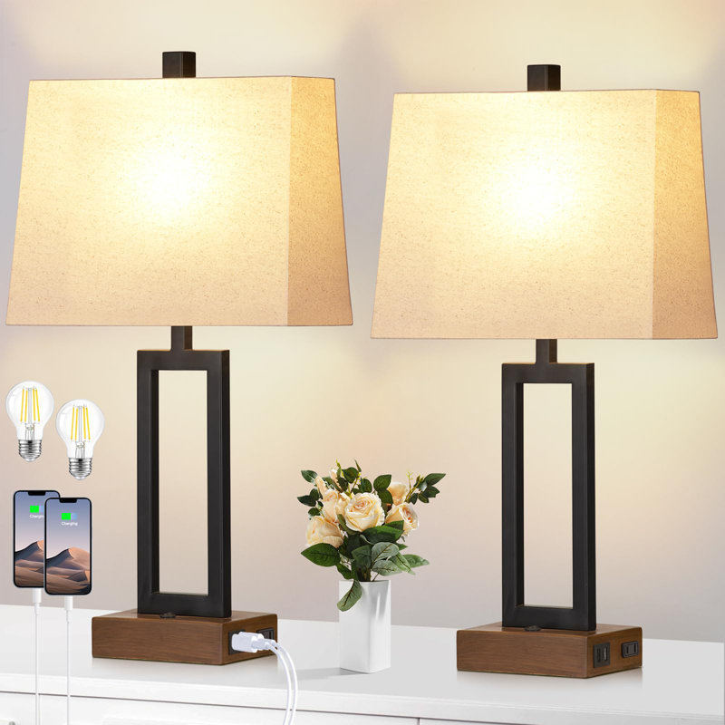 23.5" Touch Control Table Lamps, Black/Brown, Beige
