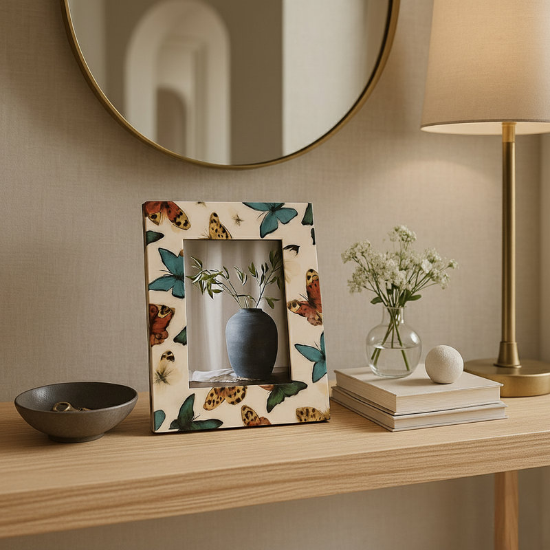 Cadre photo rectangulaire élégant avec bordure papillon - Cadre photo décoratif pour présentoir ou tablette, 4 po x 6 po