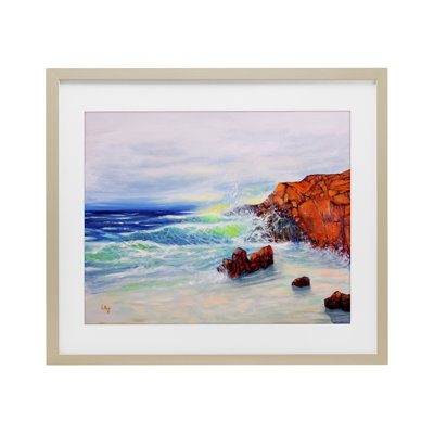 Deep Blue Rocky Beach, reproduction sous verre encadrée, conception par Lee Ann Zirbes