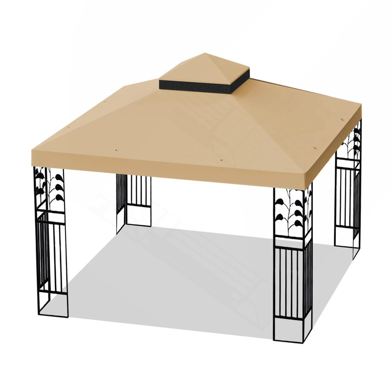 10X10 FT Outdoor Patio Gazebo Replacement Canopy, Double Tiered Gazebo Tent Roof Top Cover Only (Frame Not Include), Khaki