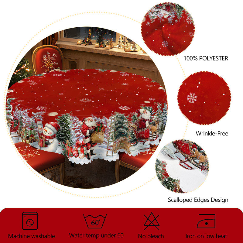 Washable Polyester Classic Santa Claus Pattern Tablecloth for Christmas Decor