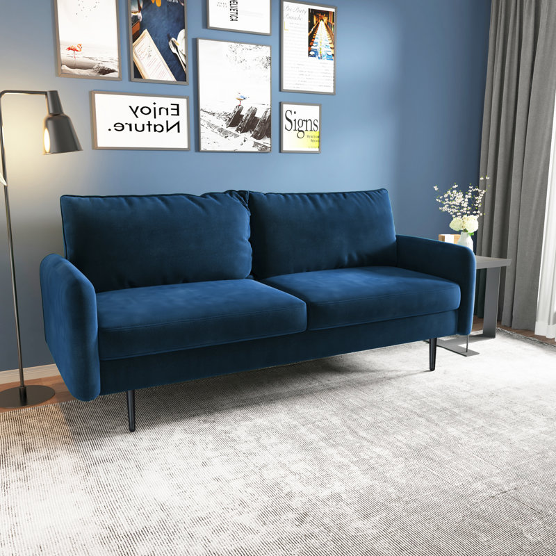 70" Velvet Round Arm Sofa, Space Blue Velvet