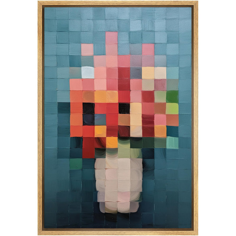 Bouquet floral dans un vase, encadré sur toile, Naturel, H 36 po x l 24 po