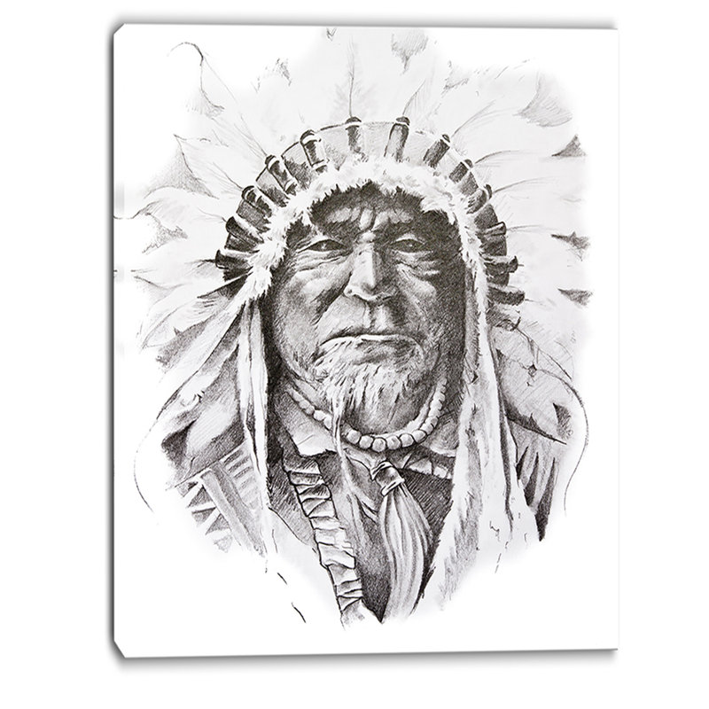 Native American Indian Portrait - impression d'art graphique, H 40 po x l 30 po x P 1,5 po, Toile tendue