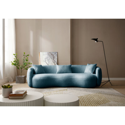 Blue Modern Boucle Fabric Curved Sofa for Bedroom, Office & Apartment