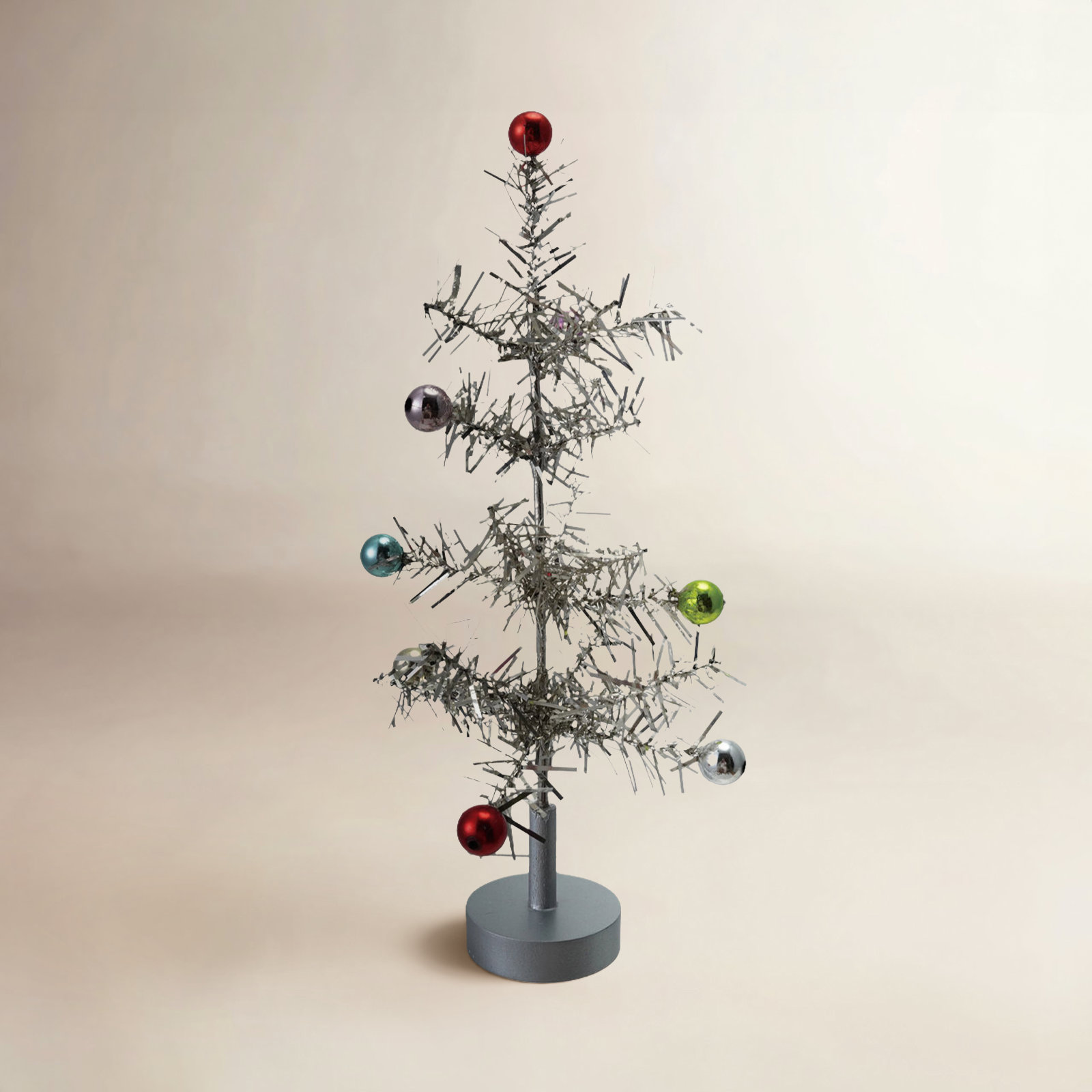 Tinsel Tree With Multicolor Ball Ornaments, 8" H x 2.13" W x 2.13" D